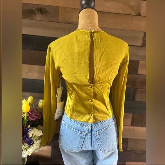 90s NWT Paul Alexander 100% Silk Corset Blouse Mesh Chest & Sleeves - Picture 6 of 8